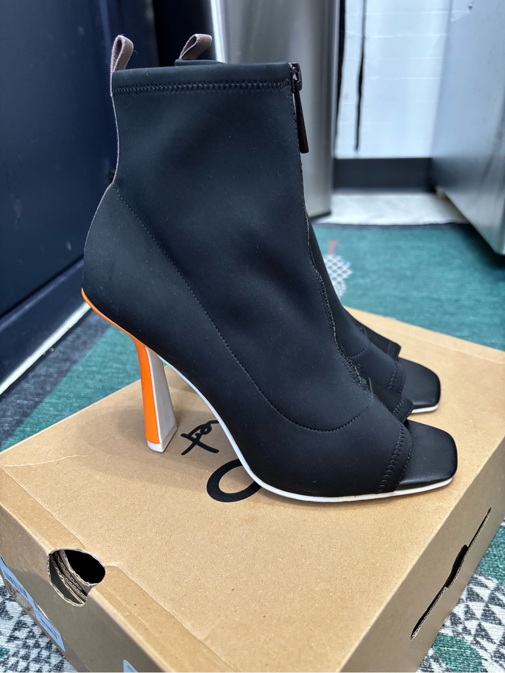 Aldo Black Ankle Booties with Orange Accent Heel